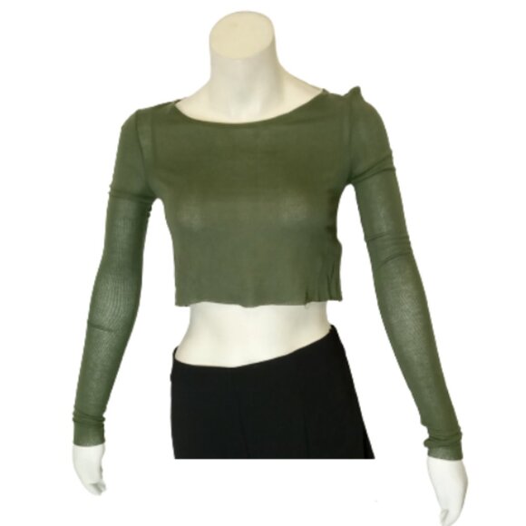 Olive Long Sleeve Crop Top - Picture 1 of 1